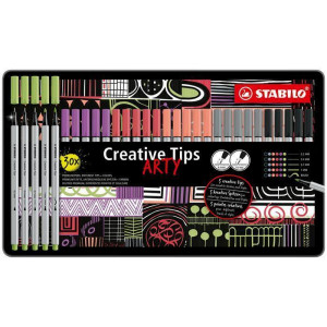 Linery "Creative Tips ARTY", sada, 6 barev, 5 šířek stopy, plechová krabička, STABILO 89/30-6-2-20