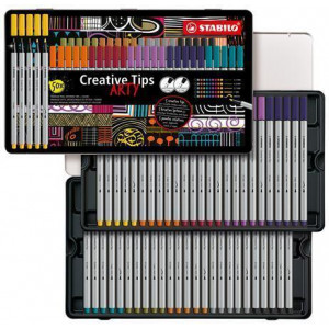 Linery "Creative Tips ARTY", sada, 10 barev, 5 šířek stopy, plechová krabička, STABILO 89/50-6-20