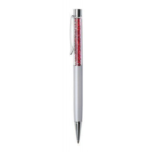 Kuličkové pero SWAROVSKI® Crystals, krémově bílá, červené krystaly v horní části pera, 14 cm, ART CR