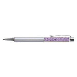 Kuličkové pero SWAROVSKI® Crystals, krémově bílá, fialové krystaly v horní části pera, 14 cm, ART CR