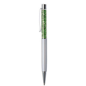Kuličkové pero SWAROVSKI® Crystals, krémově bílá, zelené krystaly v horní části pera, 14 cm, ART CRY