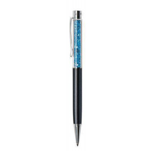 Kuličkové pero SWAROVSKI® Crystals, černá, modrá aqua krystaly v horní části pera, 14 cm, ART CRYSTE