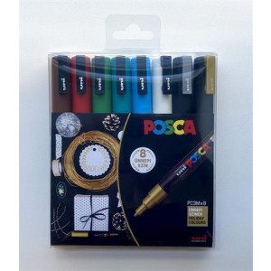 Akrylové popisovače "Posca PC-3M Holiday", sada 8 ks, 0,9-1,3 mm, UNI