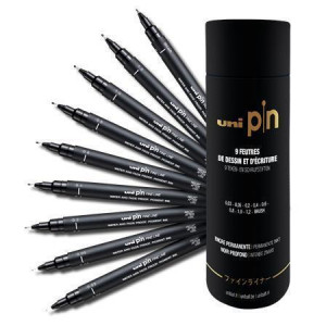 Sada popisovačů "Tube", černá, 9 různých čar, UNI PIN 2UPINTUBE