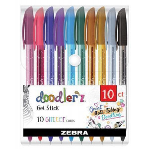 Sada gelových per "Doodler'z Glitter", 10 třpytivých barev, 0,33 mm, ZEBRA 02619