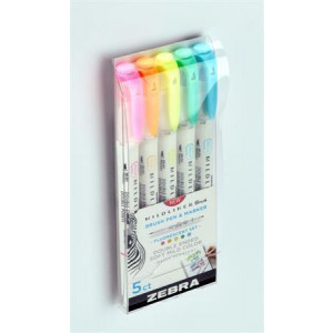 Štětcové fixy "Mildliner Fluorescent", 5 barev, oboustranný, ZEBRA