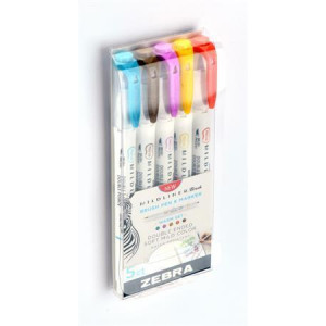 Štětcové fixy "Mildliner Warm", 5 barev, oboustranný, ZEBRA