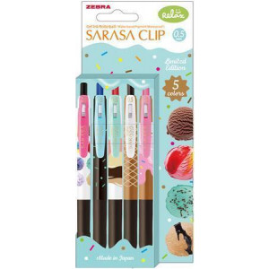 Gelové pero "Sarasa Clip Ice Cream", 5 různých barev, 0,33 mm, stiskací mechanismus, ZEBRA 82756
