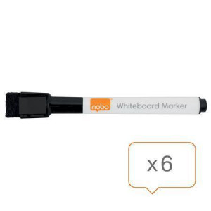 Popisovač na tabule a flip chart, černá, 2 mm, kuželový hrot, s magnetickým víčkem, 6 ks, NOBO 21041