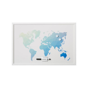 Magnetická tabule "World Map", bílá, s rámem, 60x40 cm, VICTORIA