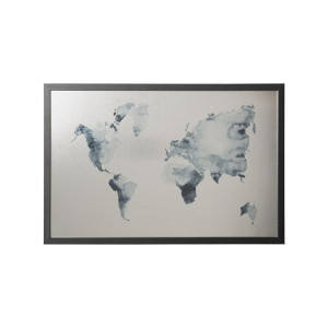 Magnetická tabule "World Map", stříbrná, s černým rámem, 60x40 cm, VICTORIA