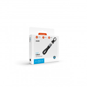 Kabel FIXED Clip Cable USB-C/USB-C, s karabinou, 3.2 Gen 2 10Gb/s, 4K60Hz, PD 240W, černý
