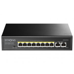 STRONG switch SW8010POE+/ 8x port Gigabit POE+/ 2x Ggabit Uplink port/ IEEE802.3af/at/ kovové šasi/ černý