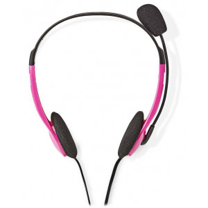 NEDIS headset CHST100PK/ drátová sluchátka + mikrofon/ 2x 3,5 mm jack/ kabel 2 m/ růžový
