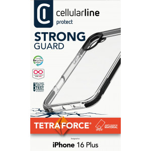 Ultra ochranné pouzdro Cellularline Tetra Force Strong Guard pro Apple iPhone 16 Plus, 2 stupně ochrany, transparentní