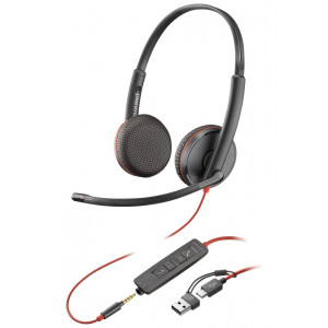 Poly Blackwire 3225 Stereo USB-C Headset +3.5mm Plug +USB-C/A Adapter (Bulk)