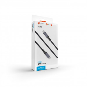 Opletený kabel FIXED Media Cable s konektory USB-C/USB-C, PD 3.1, 2m, USB4 Gen3 40Gbps, 8K60Hz, 240W, černý