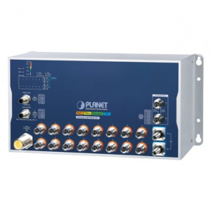 Planet Průmyslový PoE switch 16x Gb 802.3at, 2x 10 Gb, M12 konektory, 2x 10G Q-ODC, IP40, -40+70°C, 24-110 VDC