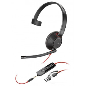 Poly Blackwire 5210 Monaural USB-C Headset +3.5mm Plug +USB-C/A Adapter
