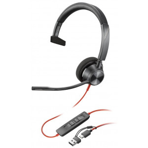 Poly Blackwire 3310 Monaural USB-C Headset +USB-C/A Adapter