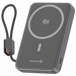 Swissten Semi-Solid Power Bank 10000 mAh, 45 W s integrovaným kabelem USB-C (Qi2.2, 25 W, kompatibilní s MagSafe)