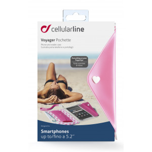 Voděodolné pouzdro s peněženkou Cellularline Voyager Pochette pro telefony do velikosti 5,2", růžové