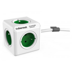 Cubenest Powercube Extended, 5× zásuvka, 1,5 m,  bílá/zelená, dětská pojistka, uzemnění, dok, max. 10A/250V~2500W