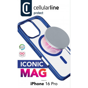 Zadní kryt Cellularline Iconic Mag s podporou Magsafe pro Apple iPhone 16 Pro, čirý / tmavě modrý