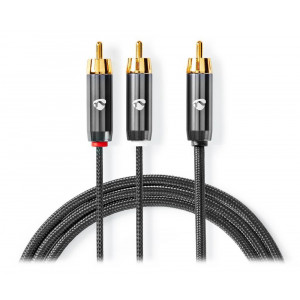NEDIS PROFIGOLD audio kabel k subwooferu/ RCA zástrčka - 2x RCA zástrčka/ bavlna/ šedý/ BOX/ 3m