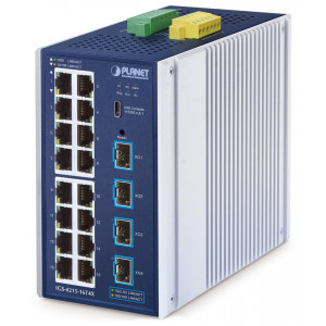 Planet IGS-4215-16T4X průmyslový L2/L4 switch, 16x1Gb, 4x10Gb SFP+, -40~75°C, 9-48VDC, IP30, fanless