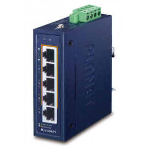 Planet IGS-504PT v3 Průmyslový PoE switch, 5x 1Gb, 4x PoE 802.3at 120W, -40 až +75°C, dual 48-54VDC, IP30, fanless