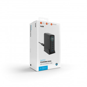 Dokovací GaN stanice FIXED s displejem, 4x USB-C a USB, PD 3.2, 140W, černá