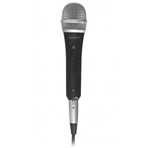 NEDIS kabelový mikrofon/ Kardioid/ odnímatelný kabel 5m/ 600 Ohm/ -72dB/ jack 6.35 mm/ vypínač/ pouzdro/ kov/ černo-šedý