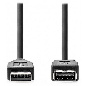 NEDIS prodlužovací kabel USB 3.2 Gen 1/ zástrčka USB-A - zásuvka USB-A/ 5 Gbps/ kulatý/ černý/ bulk/ 2m