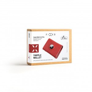 Kožená peněženka FIXED Tripple Wallet for AirTag z pravé hovězí kůže, červená