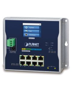 Planet WGS-5225-8T2SV plochý L3 switch, 8x1Gb, 2x2.5Gb SFP, 12-48VDC/24VAC, -20~70°C, IP30, fanless, touch LCD