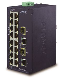 Planet IFGS-1822TF průmyslový switch, 16x100M + 2x1Gb/SFP, -40 až 75st.C, dual 9-48VDC, IP30, fanless