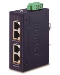 Planet IPOE-260 PoE průmyslový injektor, 2x port, 4x1Gb, 2x 802.3at 36/72W, DIN, IP30, -40~75°C, dual power 48-56VDC