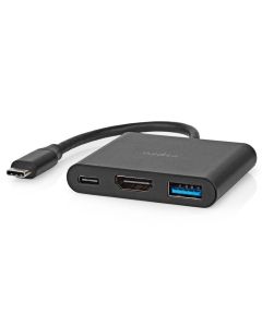 NEDIS USB 3.2 Gen 1 adaptér/ USB-C zástrčka - USB-A zásuvka - USB-C zásuvka/ výstup HDMI/ černý/ box/ 10 cm