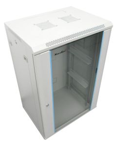 XtendLan 22U/600x600, na zeď, jednodílný, rozložený, skleněné dveře, šedý