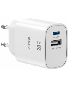 Swissten Síťový Adaptér Edge GaN 1x USB-C PD 20W + 1x USB-A 18W QC Bílý