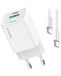COLORWAY 1x USB-C/ síťová nabíječka/ GaN/ PD/ PPS/ QC/ 30W/ Včetně 100cm kabelu/ Bílá