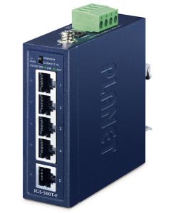 Planet IGS-500T-E, 5x 1000Base-T, DIN, IP40, rozšířený teplotní rozsah -40~75°C, ESD+EFT do 6kV, triple 12~55VDC, 250m