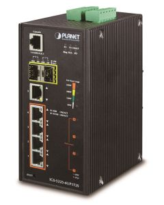 Planet IGS-5225-4UP1T2S průmyslový L3 switch, 5x1Gb, 2x2.5Gb SFP, 4x PoE 802.3bt 360W, dual 48-56VDC, -40~75°C, IP30