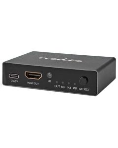 NEDIS HDMI přepínač/ 3x HDMI vstup/ 1x HDMI výstup/ 8K@60Hz/ 45 Gbps/ dálkově ovládaní/ hliník/ antracit