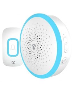 NEDIS bezdrátový zvonek/ napájení z baterie/ 4.5 V DC/ 1x CR2032/ hlasitost 80 dB/ dosah 150 m/ 60 melodií/ bílý
