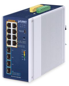 Planet IGS-4215-8UP4X průmyslový L2 switch, 8x1Gb, 4x10Gb SFP+,8x PoE 802.3bt 240W, -40~75°C, dual 48-54VDC,IP30,fanless