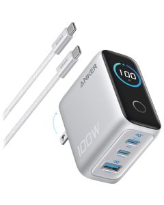 Anker Prime nabíječka/ 100W/ 2x USB-C/ USB/ displej/ stříbrná + USB-C kabel