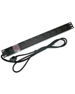 XtendLan 19"/1U rozvodný panel 8x 230V/10A, ČSN, vypínač, s přívodním kabelem k UPS IEC 320 C14, 1,8m