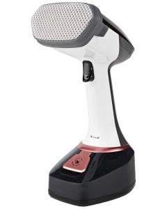 NEDIS napařovač oděvů/ spotřeba 1400 W/ objem vyjímatelné nádržka na vodu 320 ml/ tlak 25 g/m/ černo-růžový